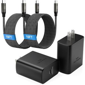 45W Super Fast Charger Type C, [2 Pack] 45 Watt USB-C Charger PD/PPS Wall Charging Block for Samsung Galaxy S25 Ultra/S25+/S25/S24/S23 Ultra/S23+/S22 Ultra/S22+/S20 Ultra, Tab S8(with 2X 10ft Cable)