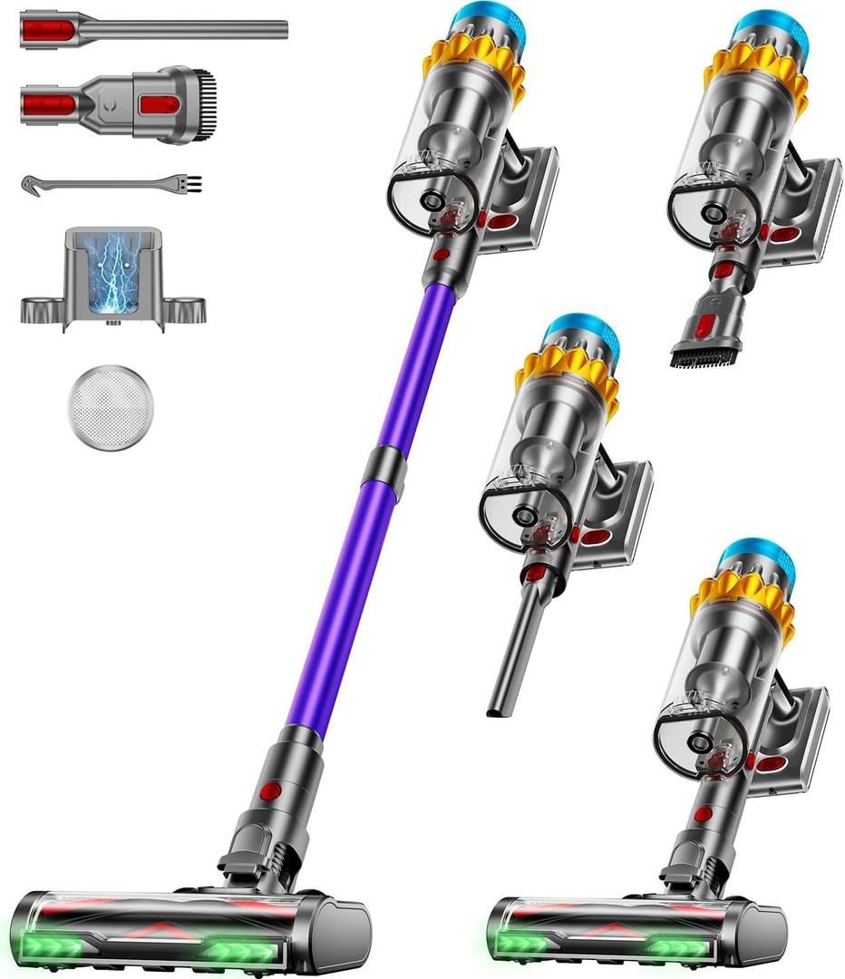 Cordless Vacuum Cleaner, 60KPA 75Min 650W Motor Powerful Vacuum Cleaners for Home, Self-Stand Cordless Stick Vacuum Rechargeable Anti-Tangle/ LED Screen/ 1.8L Cup for Home Pet Hair/ Carpet/ Hardwood Floor