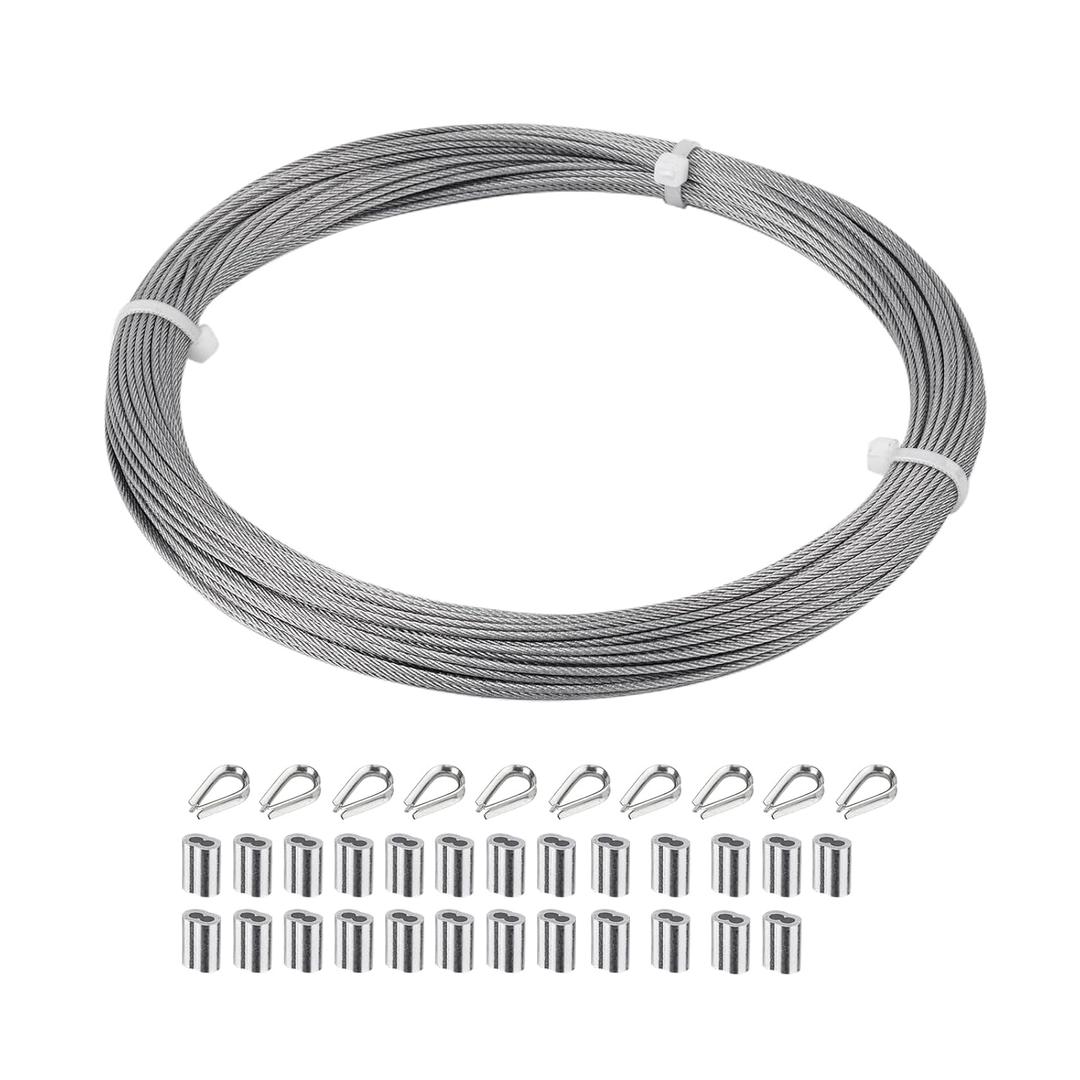 1/16 inch Stainless Steel Wire Cable,100FT,Aircraft Cable Wire Rope Marine Grade, Length 7x7 Strand Core with Aluminum Sleeves and Thimbles