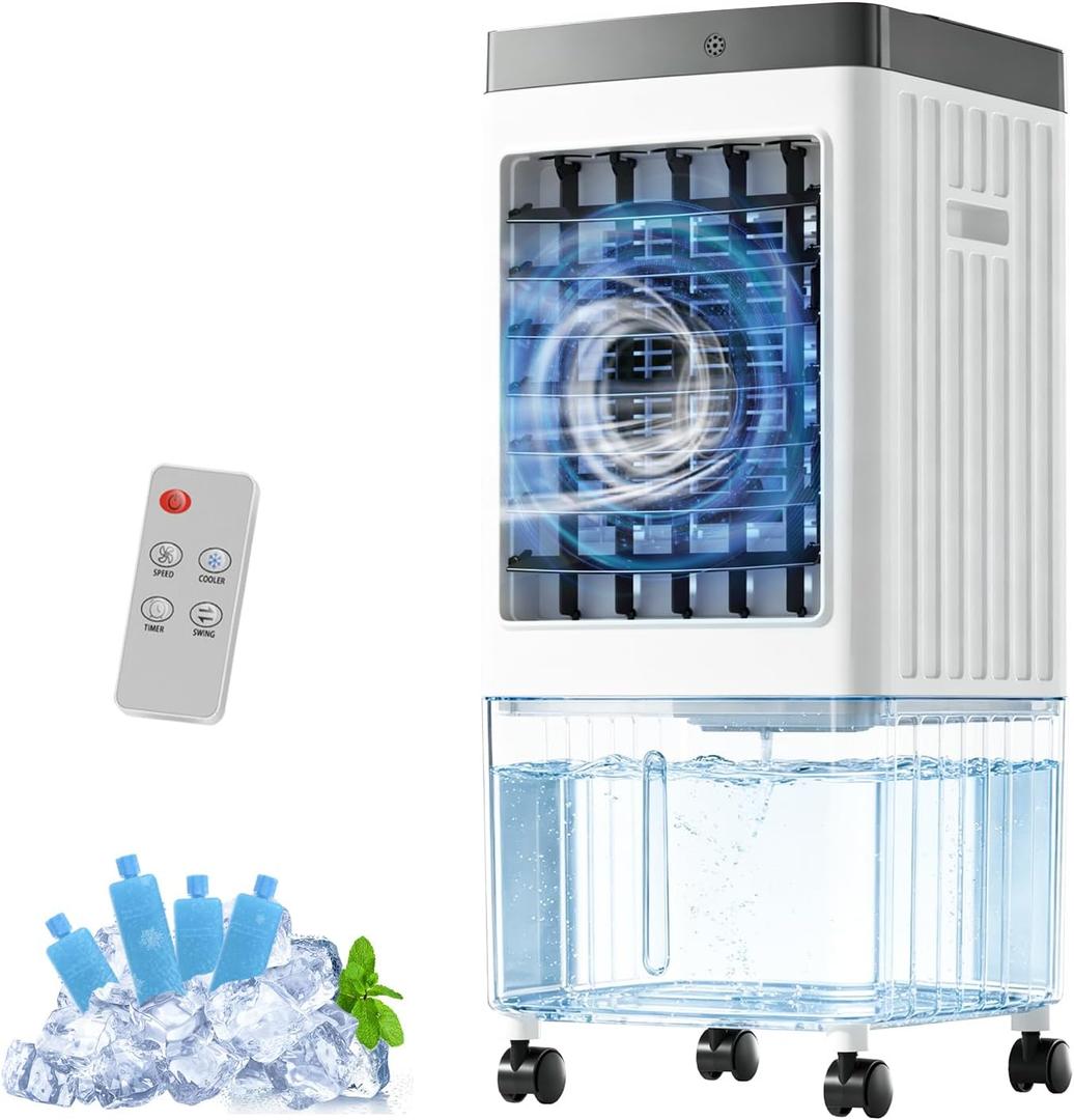 Portable Air Conditioners, Evaporative Air Cooler with Large Water Tank,Potable Ac Unit with 3 Speeds Settings, 7H Timer,4 Ice Park,Windowless Swamp Cooler Fast Cooling for Bedroom, Office, Kitchen