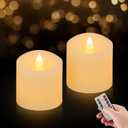 3x3 Flickering Flameless Candles Set of 4, 2AA Battery Life 600 Hours Battery Candles Flickering with Timer,3 inch Flameless Candles with Remote for Indoor/Outdoor, Ivory