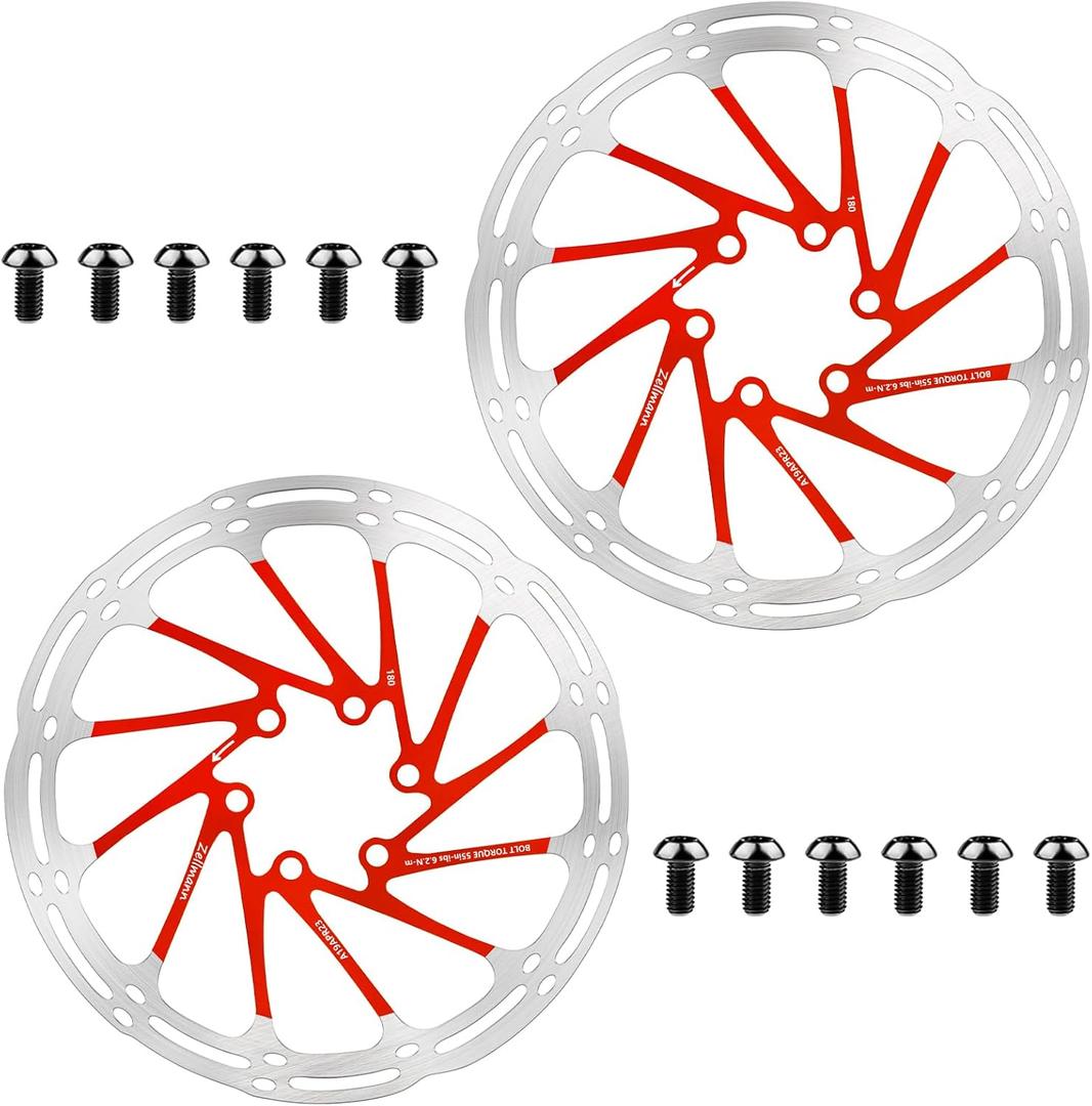 BUCKLOS 2PC MTB Bike Brake Rotors 140mm 160mm 180mm 203mm,Stainless Steel Bicycle Disc Rotors with 12 Bolts for Mountain Road Bike/Ebike(Red)