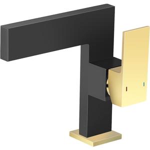 Black Gold Bathroom Sink Faucet Ultra Thin Design,Single Handle Vanity Faucet for Bathroom Sink,1 Hole Lavatory Basin Faucets Solid Brass(Gold-Black)