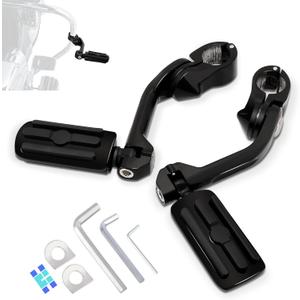 1.25" (32mm) Adjustable Highway Foot Pegs w/Long Extended Angled Mounts for Harley Davidson Touring Street Glide/Road Glide/Electra Glide/Road King Motorcycle w/1-1/4" Crash Bar,BLACK#2
