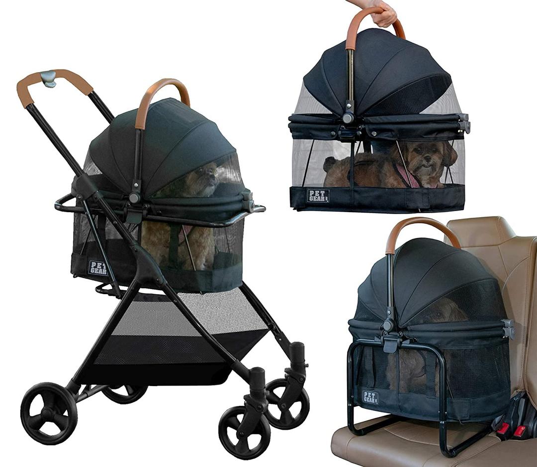 Pet Gear, A Vermont Family Owned Company Since 1936, 3-in-1 Travel System, View 360 Stroller Converts to Carrier and Booster Seat with Easy Click N Go Technology, for Small Dogs & Cats, 4 Colors (4 Wheel (Interior 19"L x 13"W x 20"H), NEW Jet Black)