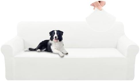 U-NICE HOME Velvet Sofa Covers Stretch Couch Covers for 3 Cushion Couch Furniture Protector Sofa Slipcover (Large, Off White)