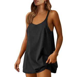 ANRABESS Women Athletic Dress Summer Tennis Workout Active Sports Mini Romper Dress Built in Shorts Travel Vacation Clothes (Large, Black)
