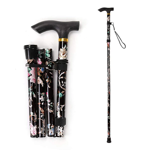 Vive Folding Cane - Foldable Walking for Men, Women Fold-up, Collapsible, Lightweight, Adjustable, Portable Hand Stick Balancing Mobility Aid Sleek, Comfortable (Nightime Garden)