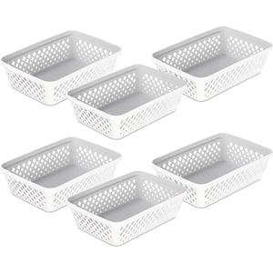 Glad Plastic Storage Basket Set - Multipurpose Drawer Trays, Kitchen Pantry Containers, and Bathroom Bins - 6 Pack Medium Organizers, White