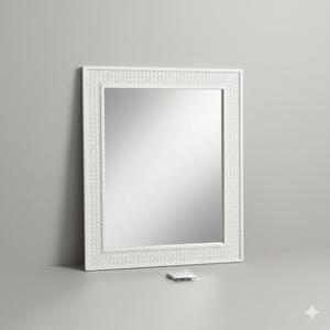 Rattan Trim Wall Mirror, 18' x1.25' x 23.75' , White