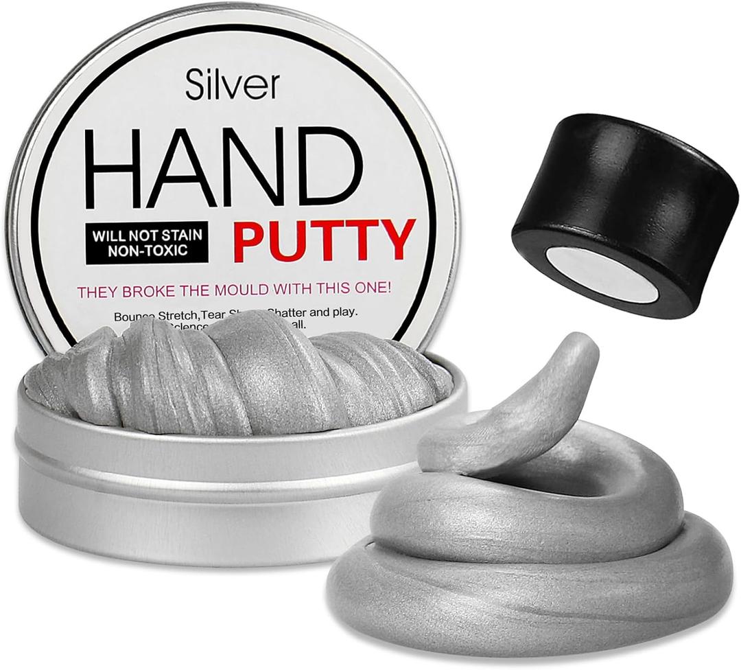 Magnetic Slime Putty, Soft Magic Slime Hand Therapy Putty Fidget Game Stress Relief Thinking Educational Toy with Upgraded Magnet Gift for Boys Girls Adults (Silver)