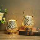 TRIROCKS Set of 2 Moroccan Decorative Lamps 8'' High Cordless Lamp Metal Table Lamps with Fairy Lights Bulb for Home Living Room Garden Yard Party Events Tabletop Indoor Outdoor(Gold)