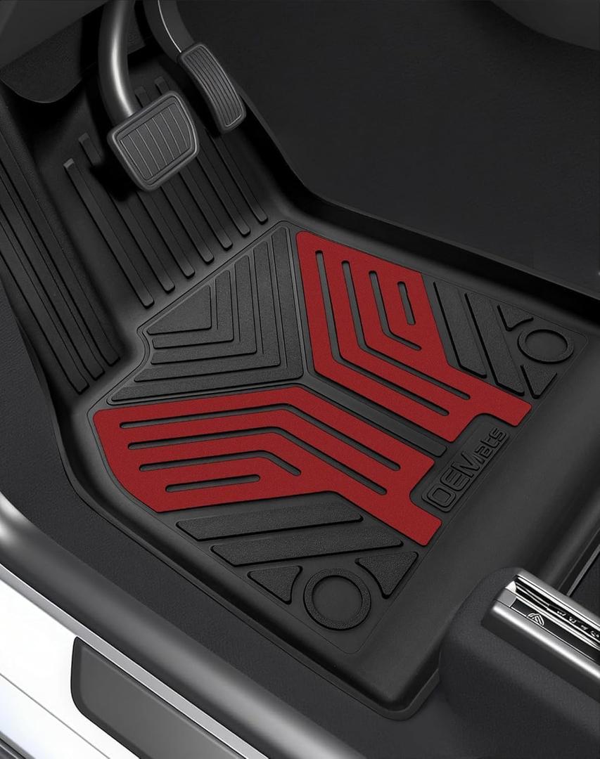 Premium Color TPE Floor Mats 3-PCS Custom Fit for Tesla Model Y Juniper Accessories 2025 2026 | Not Just Black, Racing Red Wing Design | Car Mat Full Set Front & Rear | All-Weather Protection