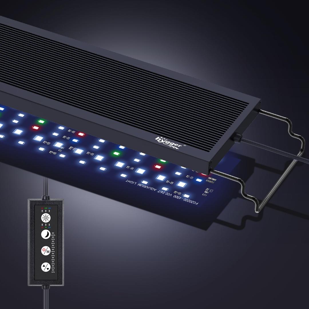 hygger Sun Moon LED Aquarium Light, Full Spectrum Fish Tank Light Day-Night Dual Timer, Adjustable 6 Timer 10 Brightness 8 Colors for Planted Freshwater Tank (16W for 12~18in Long Tank)