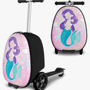 Scooter Suitcase for Kids, 2 in 1 Ride-on Luggage with Flash PU Wheels, Adjustable Handle & TPR Non-Slip Grip, Foldable & Lightweight, Ages 5-12