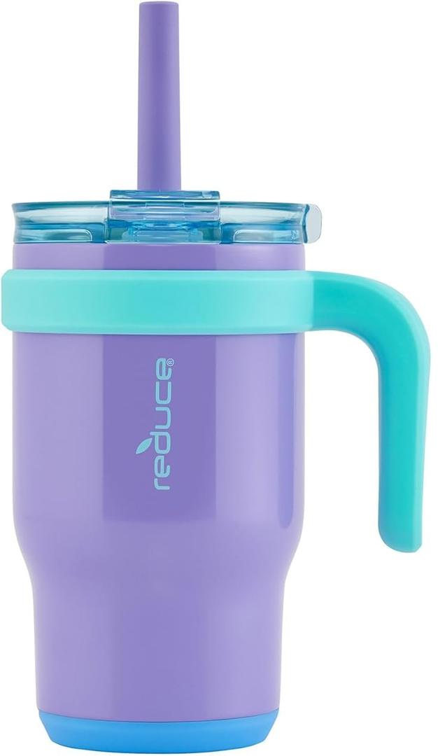 REDUCE 14 oz Coldee Tumbler with Handle for Kids - 2 Pack, Leakproof Insulated Stainless Steel Mug with Lid, Keeps Drinks Cold up to 18 Hrs, Purple