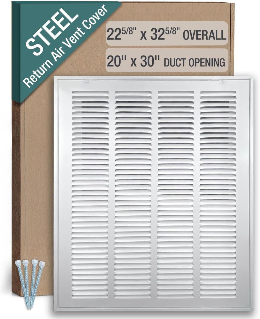 20 x 30 Inch (Duct Opening) Return Air Filter Grille for 1 Inch Filters, HVAC Vent Cover for Wall & Ceiling, Powder-Coated Steel with Removable Door