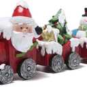 Hodao Christmas Train Figurines with Santa, Tree & Snowman  Mini Resin Tabletop Decorations for Home, Indoor Holiday Decor, Lovely Ornaments & Gift
