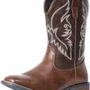 IUV Cowboy Boots For Men Square Toe Western Boot Durable Retro Classic Embroidered Pull On Boot Slip Resistant Country Boots Size 10, Dark Brown