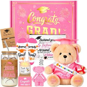 2026 Graduation Gift for Her, College & High School Graduation Gifts Basket with Plush Bear Scented Candles Tumbler Class of 2026 Graduate Gifts Box for Women Girl Daughter Senior Graduates