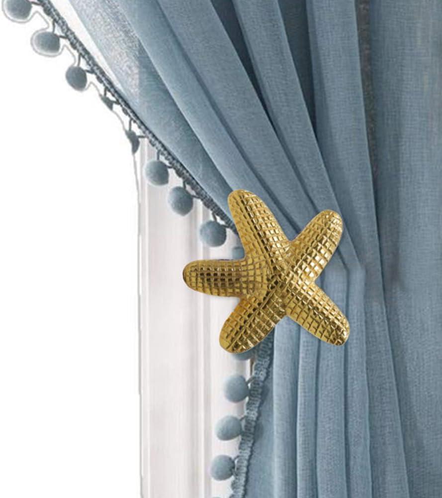 The Metal Magician Metal Nautical Starfish Curtain Holdback & Curtain Holder for Home, Bedroom & Office (Starfish Gold, Set of 2)