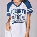 FAYALEQ Women's Vintage Baseball Graphic T-Shirt Retro Baseball Print Tee | Vintage Baseball Shirts for Women Game Day Outfit V Neck Casual Short Sleeve Retro Sports Print Tee for Baseball Fans (L)