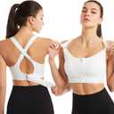 Women Zip Front Sports Bra Racerback Tank Top Wireless Paded Yoga Workout Running Bras (5X-Large, White-adjustable)