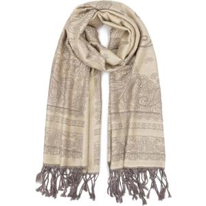 Ciormis Two Tone Silky Paisley Pashmina Shawl Scarf,Soft Women's Rave Jacquard Pashminas Wrap Scarves (Beige&grey Paisley)