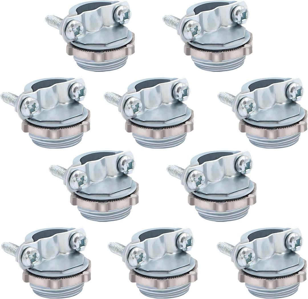 10pcs 3/4Inch Clamp Type Cable Connectors for Metallic Conduit Protect Cables Silver