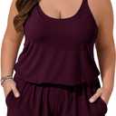 Summer Mae Plus Size Swim Romper Women One Piece Swimsuit Blouson Bathing Suit with Pockets 2026 Modest Swimwear (12, Purplish Red)