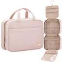 NISHEL Travel Toiletry Bag for women, Portable Hanging Organizer for Full-Sized Shampoo, Conditioner, Brushes Set, Makeup Accessories, Large Size, Pink