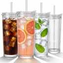 WERTIOO 20 Oz Ribbed Glass Tumblers with Straw and Lid, Glassware Drinking Glasses Set of 4, Leak Proof Ice Coffee Cups Reusable, Thickened Glass, Ideal for Iced Coffee, Smoothies and Juices