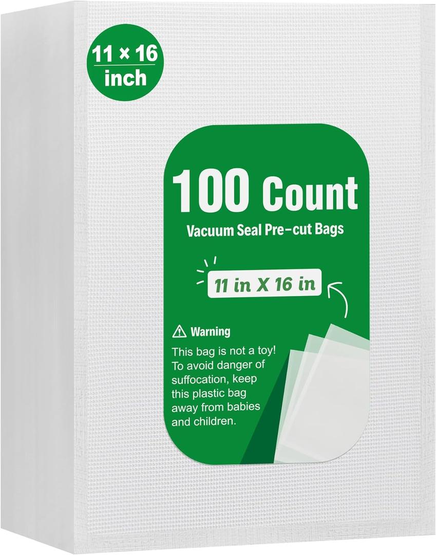 Syntus 100 Count Vacuum Sealer Bags Gallon 11 x 16 inch for Seal a Meal, Commercial Grade BPA Free Heavy Duty Precut Seal Bags, Food Vac Bags for Storage, Meal Prep or Sous Vide