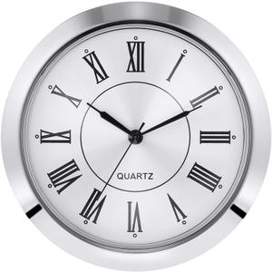 Hicarer 2-1/8 Inch (55 mm) Quartz Clock Fit-up/Insert, Fit Diameter 1.97 Inch (50 mm) Hole, Zinc-Alloy Metal Case, Roman Numeral, Silver