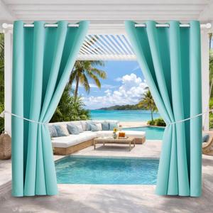 Waterproof Outdoor Curtain W52 x L84 - Grommet Top Sunlight Blocking Window Treatment Drapes Blackout Curtains for Home Bedroom Living Room Outdoor Patio Porch Pergola (Teal Blue, 2 Panels)
