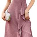 BeryLove Women Sequin Formal Party Dress Flutter Short Sleeve Wedding Cocktail Long Evening Dress, Size 3XL