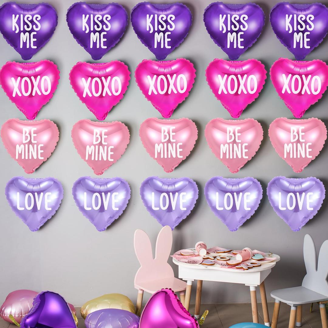 Libima 48 Pcs Valentine's Day Heart Balloons 10 Inch Heart Shape Foil Balloons Love Sweet Be Mine Kiss Me Hug Me Party Decoration for Valentine's Day Wedding Anniversary Party