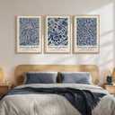 Framed William Morris Wall Art Set of 3, Large Vintage Blue Botanical Floral Canvas Prints, Farmhouse Aesthetic Wall Decor for Living Room Bedroom Hallway Office, 16x24 Inch