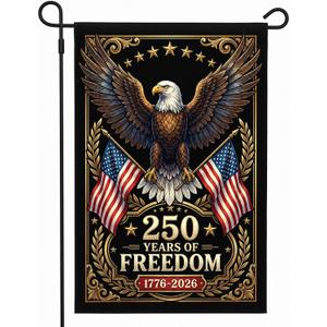 3 x USA 250th Anniversary Garden Flag 12x18 Double Sided - 1776-2026 American Semiquincentennial Decorative Banner, Patriotic Bald Eagle Design, Heavy Duty Burlap Outdoor Yard Decor - F02