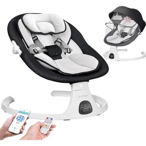 Electric Baby Swings for Infants to Toddler Baby Swing with 5-Speed 3-Seat Positions 5-Point Carabiner,with Bluetooth Music 10-Preset Melodies (Black White)