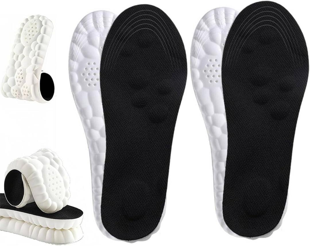 4D Cloud Insoles for Men Women, Breathable Memory Foam Cloud Massage Insoles, Enhanced Arch Support & Cushioned Comfort,Relief Foot Pain,Fits All Shoe Types(2 Pairs-Black, Men 8-9/Women 10-11)