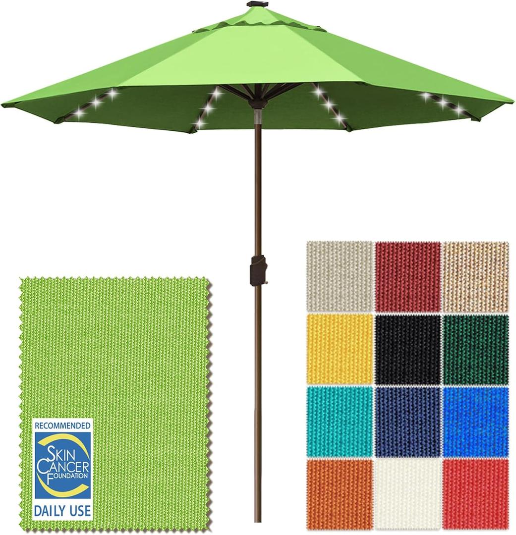 EliteShade USA 10-Year-Non-Fading 10ft Market Patio Umbrella, Commercial Grade Table Sun Umbrella with 80 Solar LED Lights, Crank Open, Windproof & UPF 50+ UV Protection for Garden, Deck, Pool, Backyard, Macaw Green