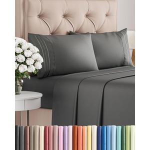 King Size 4 Piece Sheet Set - Comfy Breathable & Cooling Sheets - Hotel Luxury Bed Sheets for Women & Men - Deep Pockets, Easy-Fit, Extra Soft & Wrinkle Free Sheets - Charcoal Oeko-Tex Bed Sheet Set