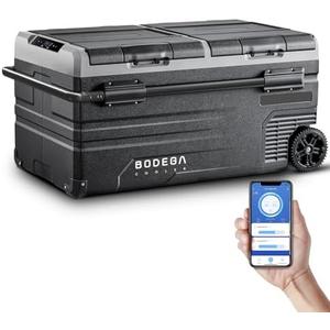 BODEGACOOLER 12 Volt Car Refrigerator, 100 Quart Portable Freezer, Car Fridge Dual Zone WIFI APP Control, -4℉-68℉ Cooler, 12/24V DC and 100-240V AC, for Travel, Camping, Outdoor,RV, black