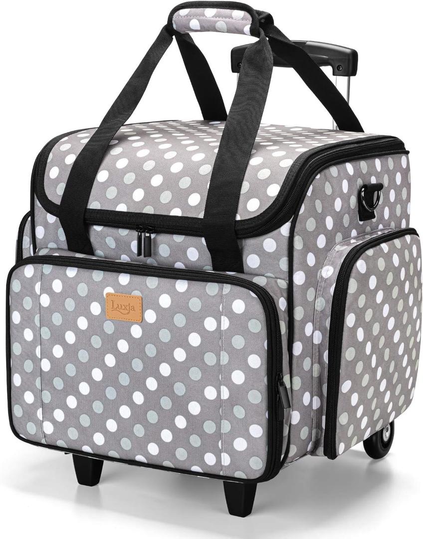 LUXJA Serger Case with Detachable Dolly, Bag with Removable Padding Pad (Fit for Most Standard Machines), Gray Dots