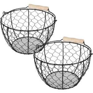 2 Pcs Egg Basket With Handle,Wire Egg Basket for Gathering Fresh Eggs, Round Egg Collecting Basket for Farm,Vintage Style Chicken and Duck Eggs Basket Egg Countertop Storage Container Holder