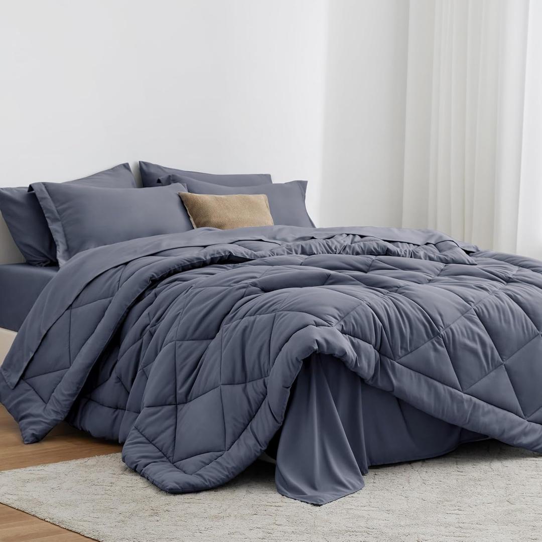 Love's cabin Twin XL Comforter Set Navy Blue, 5 Pieces Twin XL Bed in a Bag, All Season Bedding Sets with 1 Comforter, 1 Flat Sheet, 1 Fitted Sheet, 1 Pillowcase and 1 Pillow Sham