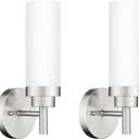 Emak Brushed Nickel Sconces Wall Lighting, Modern Vanity Lights with Milk Glass Shade, Wall Sconce for Bathroom, Bedroom, Living Room, Hallway, WS085-BN-ML-2PK (13 inch - 2PC)
