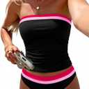 Jolefille Tankini Swimsuits for Women Two Piece Strapless Bandeau Bathing Suits Tops Full Coverage Modest Swim Suits 2026 (Large, Black 3)