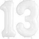 13 Balloon Numbers, Large 13 or 31 Foil Balloons, Big Number Balloon 40 Inch for 13th Birthday Anniversary Event Celebration Party Decorations White